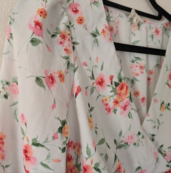 Meraki White Rose Floral Crop Top Long Sleeve Cinch Waist Women's sz S - Picture 5 of 9